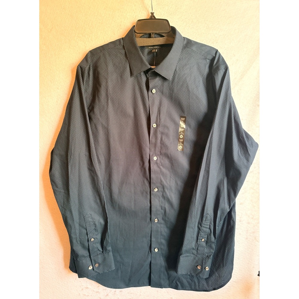 Banana Republic XL Tailored Slim Fit Non-Iron Dot Shirt Navy Blue 17-17.5 NWT